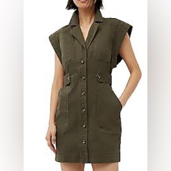 Veronica Beard Jax Denim Shirt Dress in Army Green - Size 4